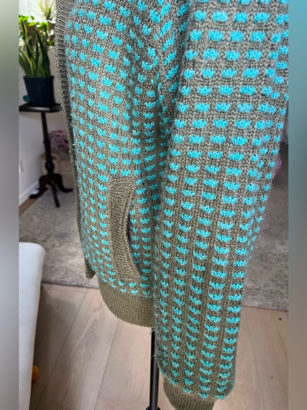 GorGeous Vintage Bomber Jacket Teal & Gray women size small pockets zipper Fall - Picture 13 of 15